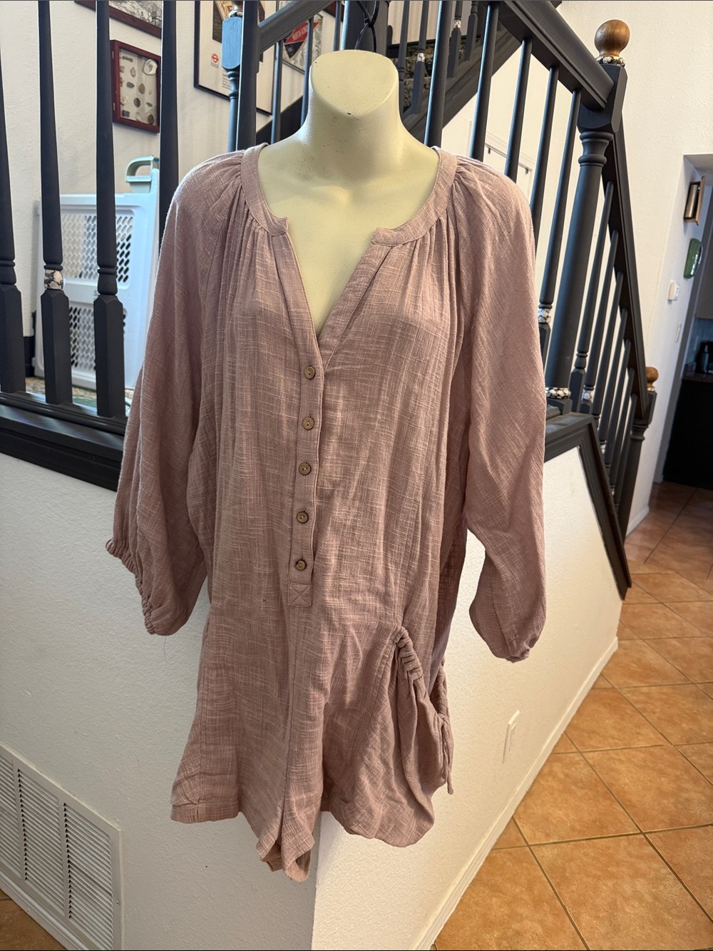 Free People Dusty Rose Button-Front Romper